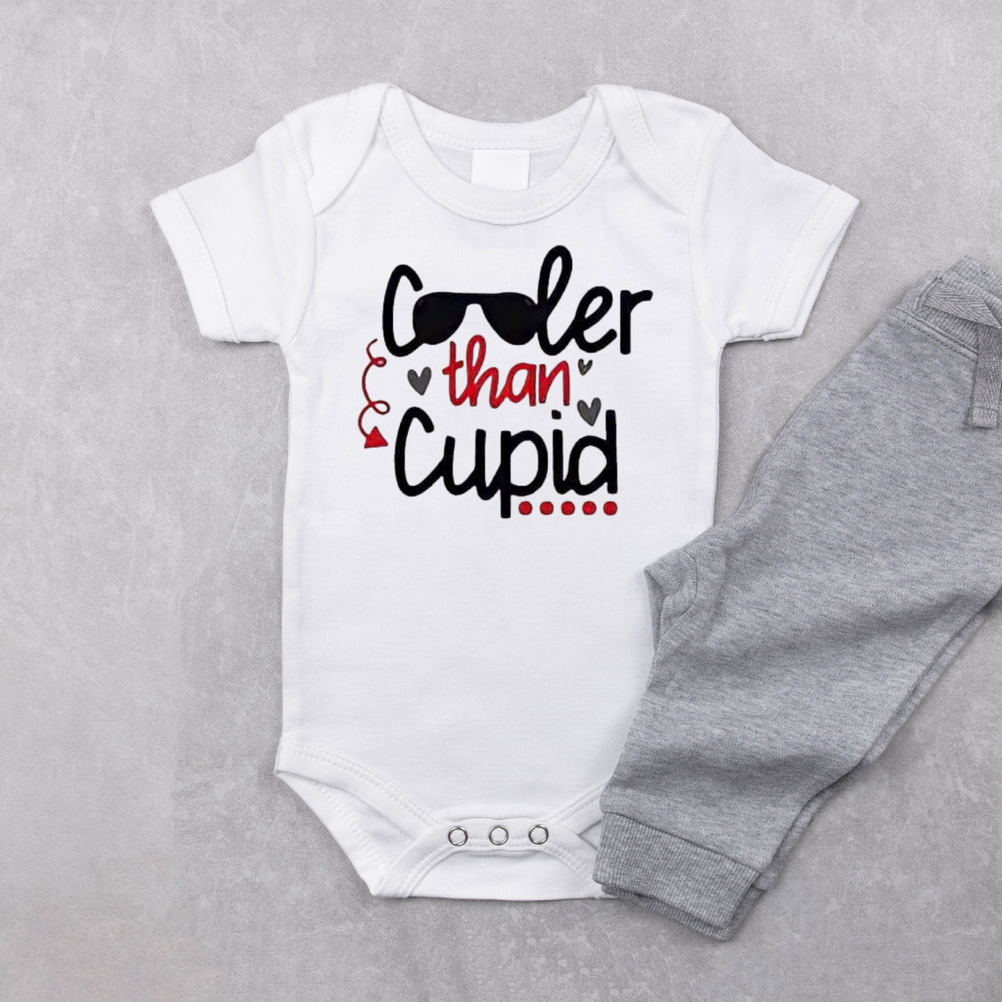 Valentines Little Mister Romeo or Cooler than cupid baby onesie bodysuit