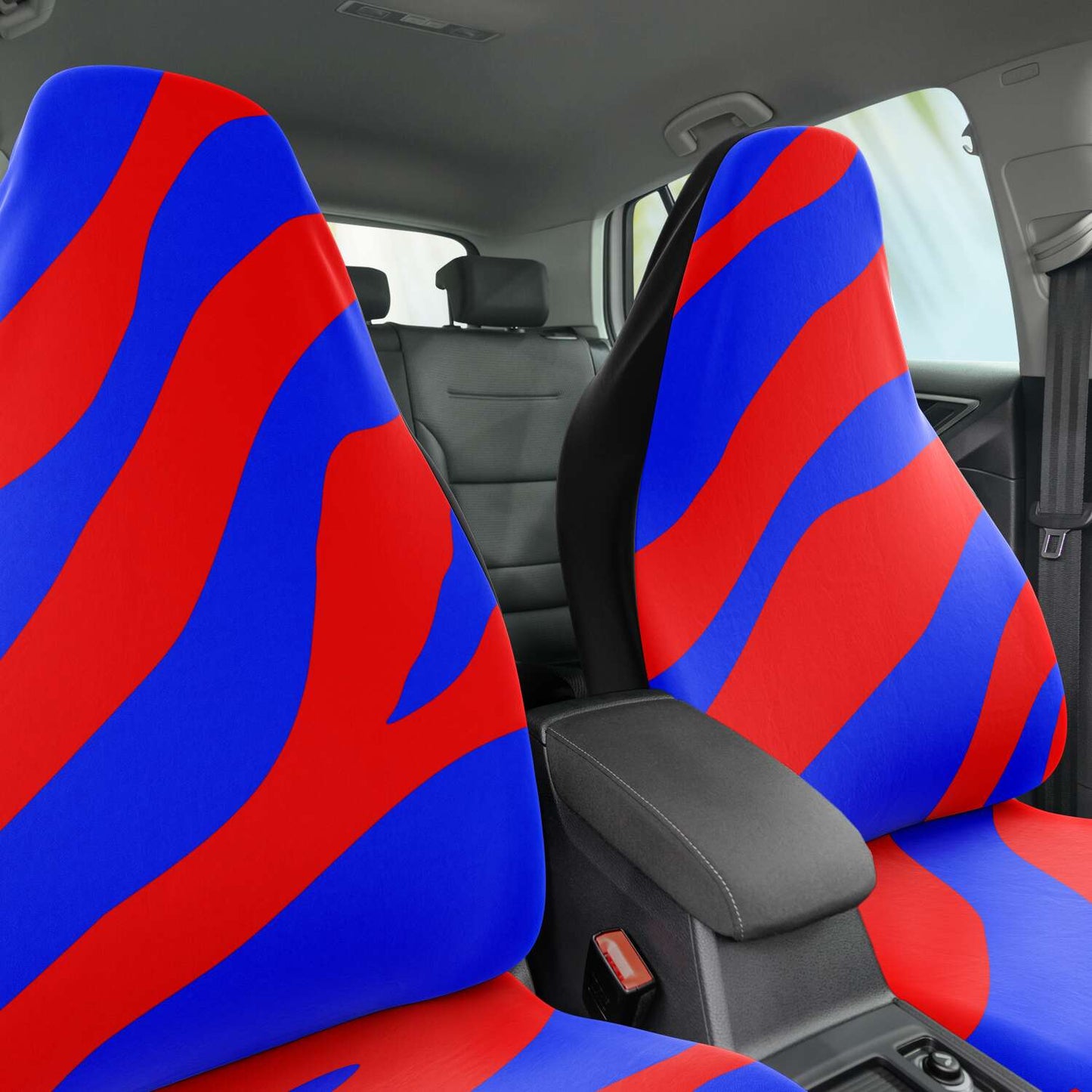 Red and royal blue sports- car seat covers