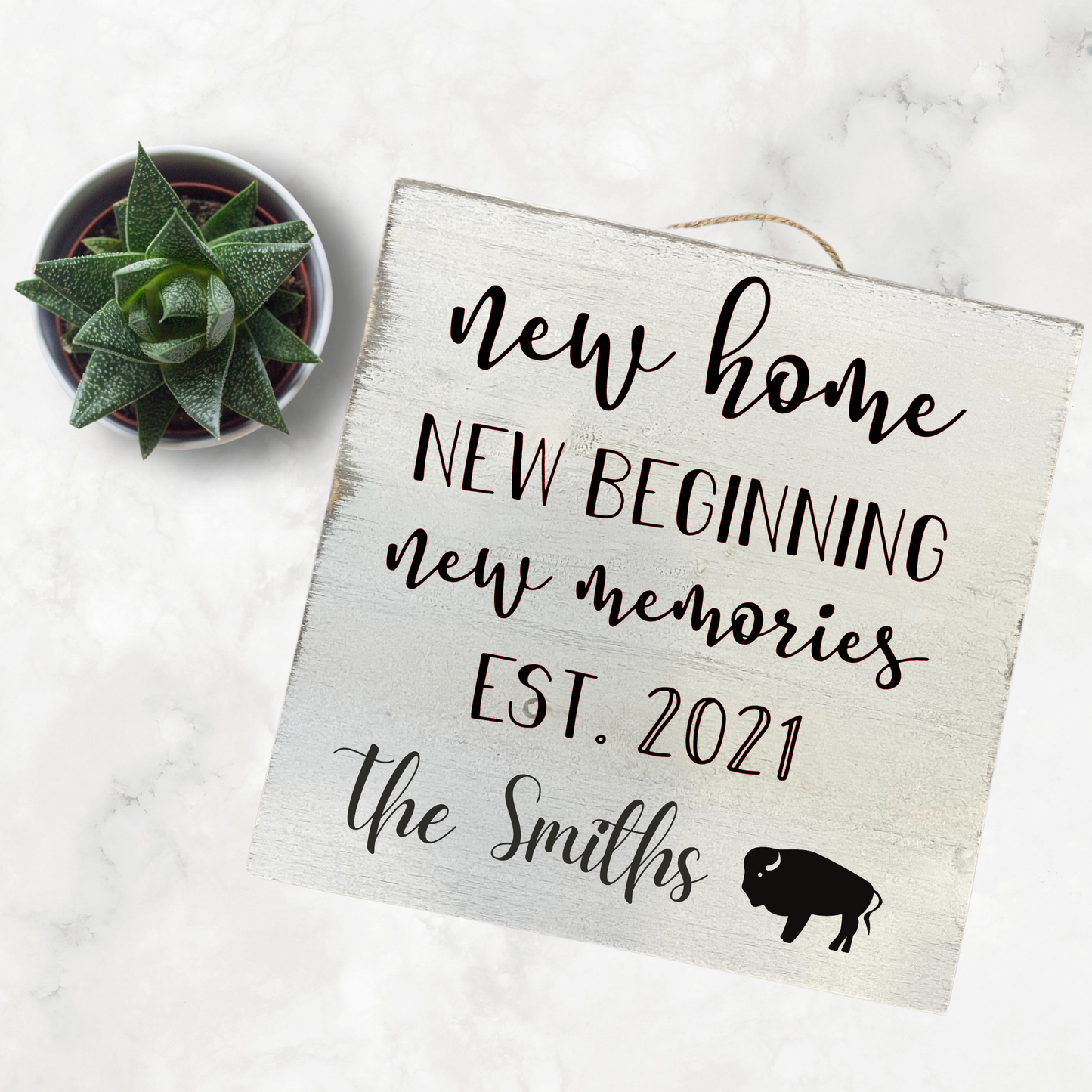 New home New beginning New memories wood sign 10x10 gift for new homeowner personalized with last name