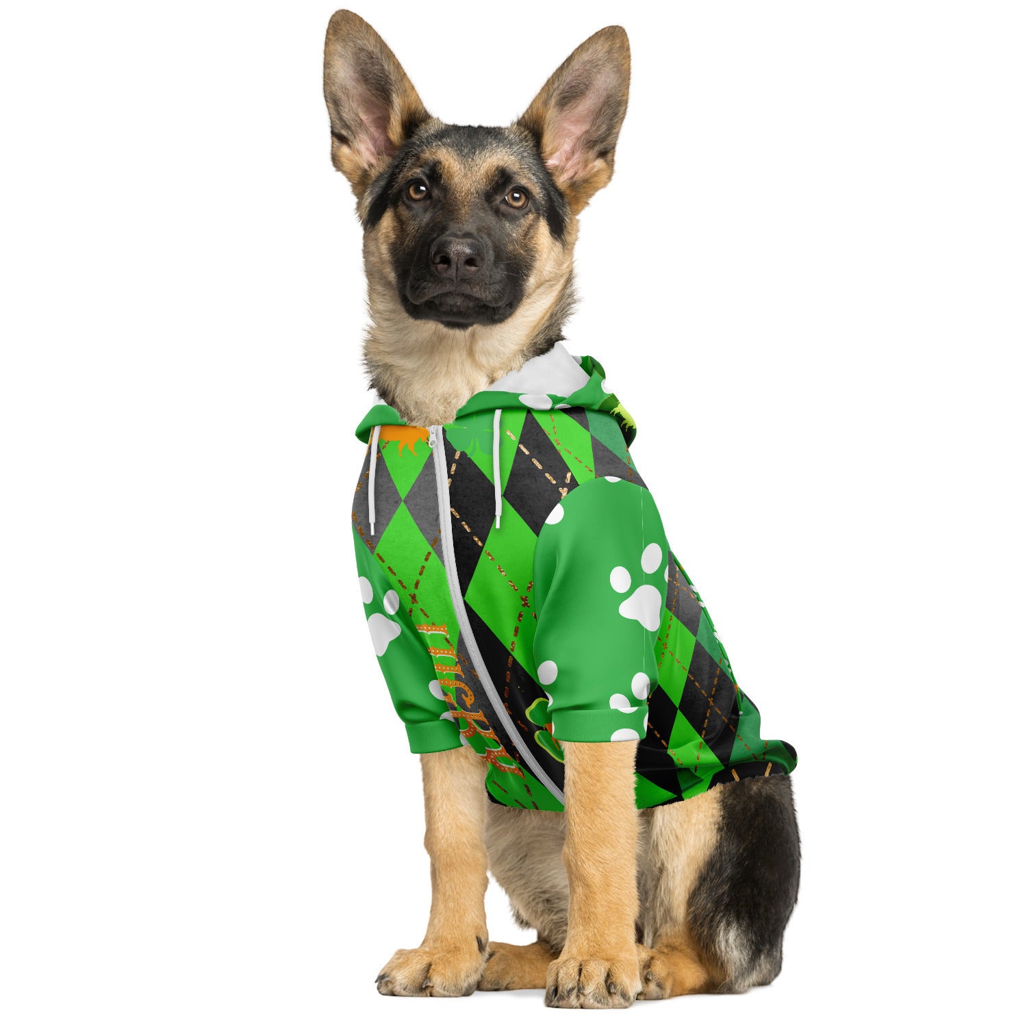 German Shepherd Dog in St Patricks day hoodie 