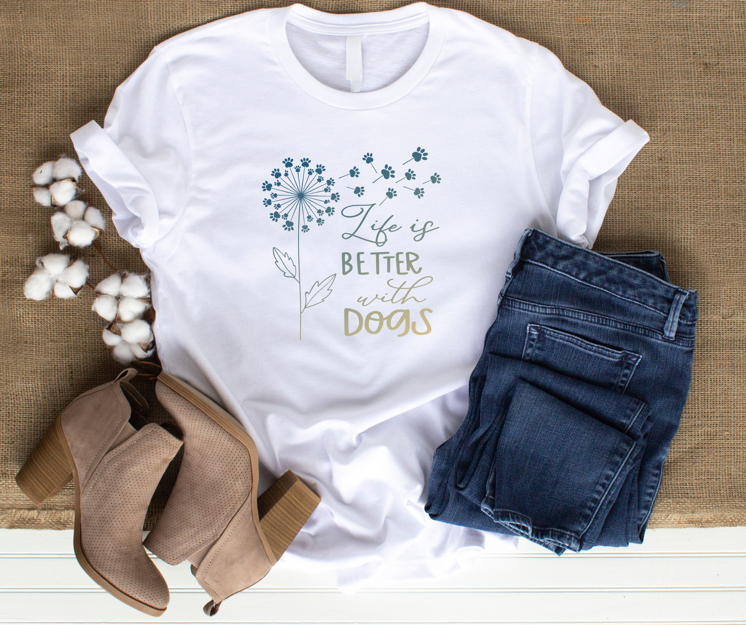 Life is better with dogs t shirt dandelion