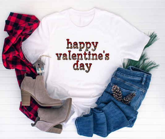 Happy Valentines Day Buffalo plaid and leopard print t-shirt