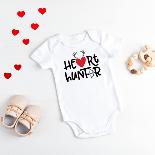 Valentines baby onesie Heart Hunter with bow and rack