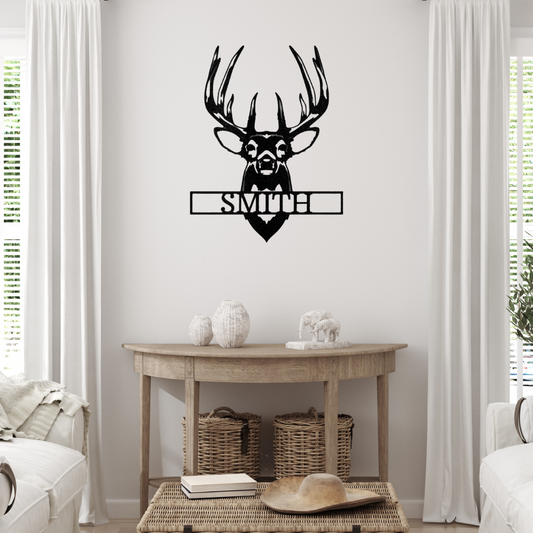 Custom Deer Buck Mount sign- Monogram - Steel Sign