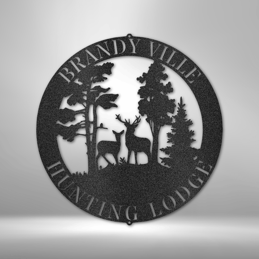 Personalized Deer in woods scene - Steel Sign