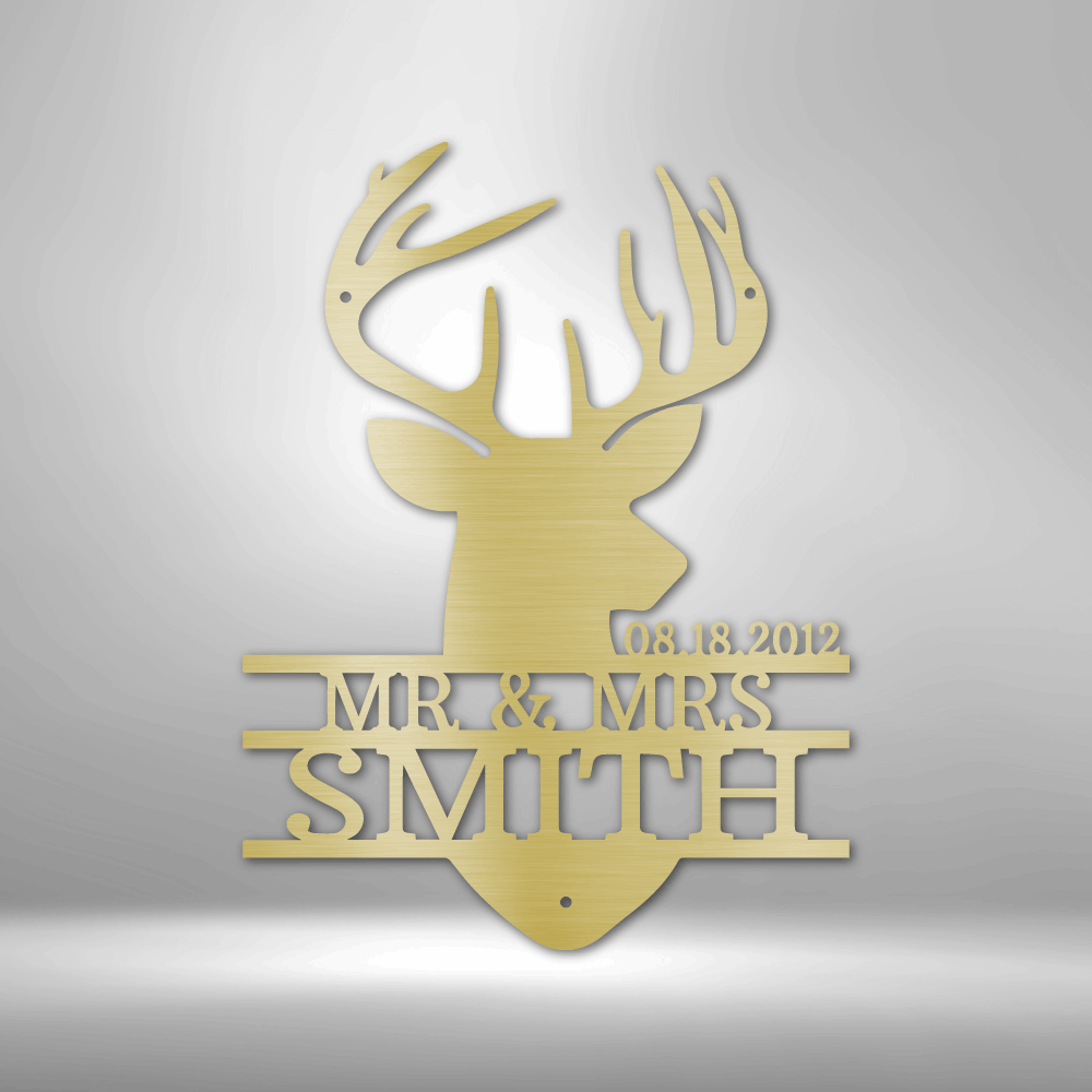 Personalized Name sign, Deer Head Monogram with date and names - Steel Sign