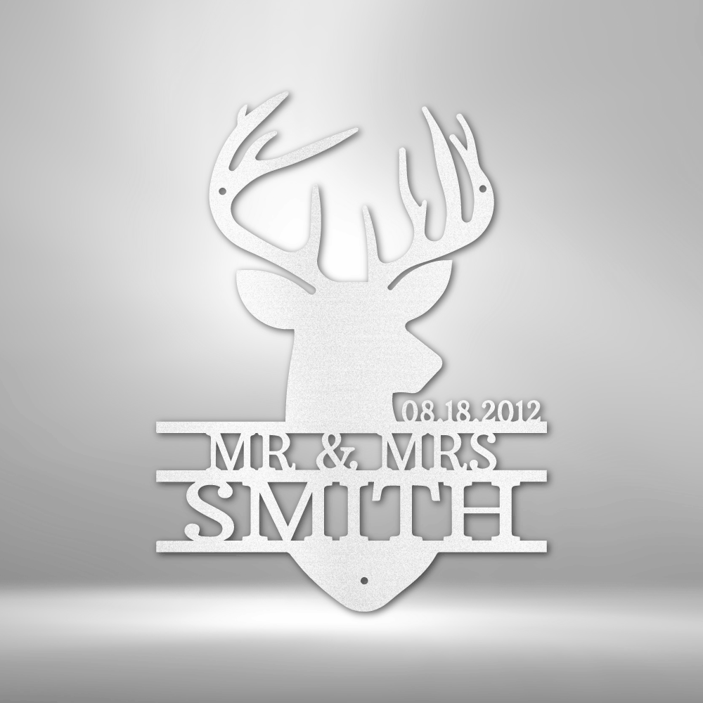 Personalized Name sign, Deer Head Monogram with date and names - Steel Sign