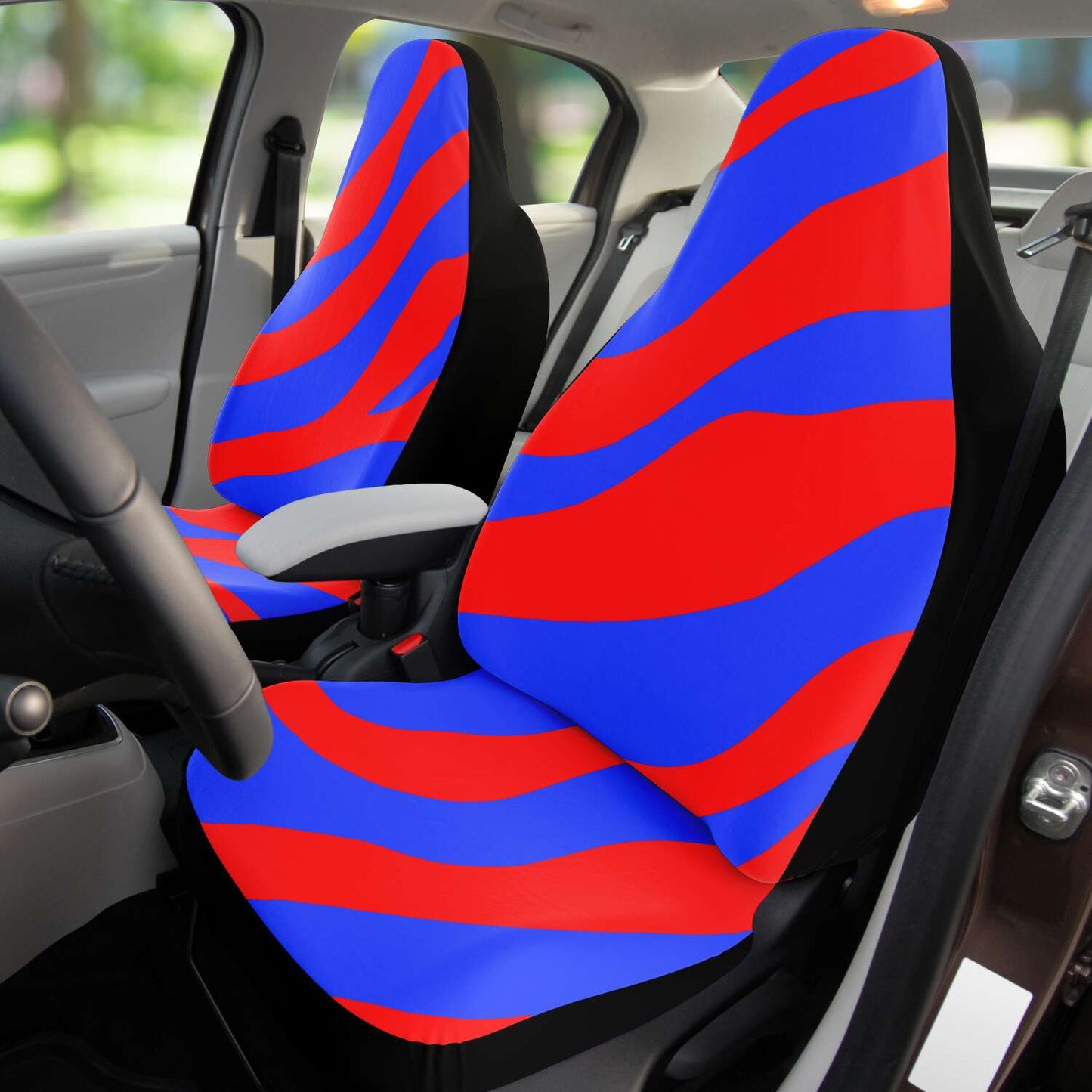 Red and royal blue sports- car seat covers