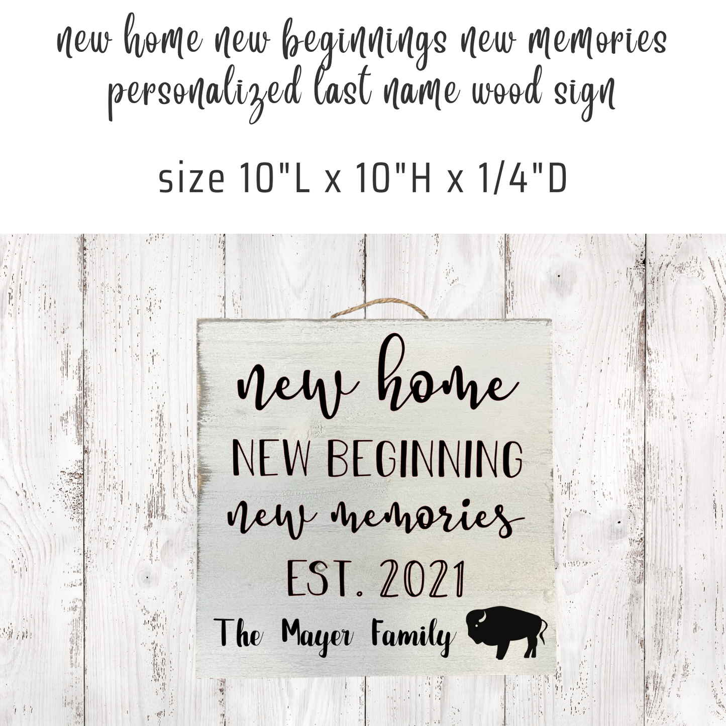 New home New beginning New memories wood sign 10x10 gift for new homeowner personalized with last name