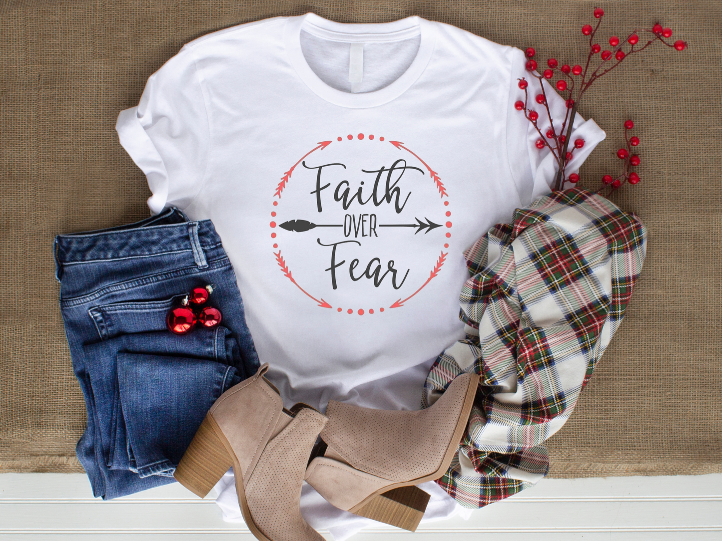 Faith over fear inspirational shirt with arrows, christian t-shirt