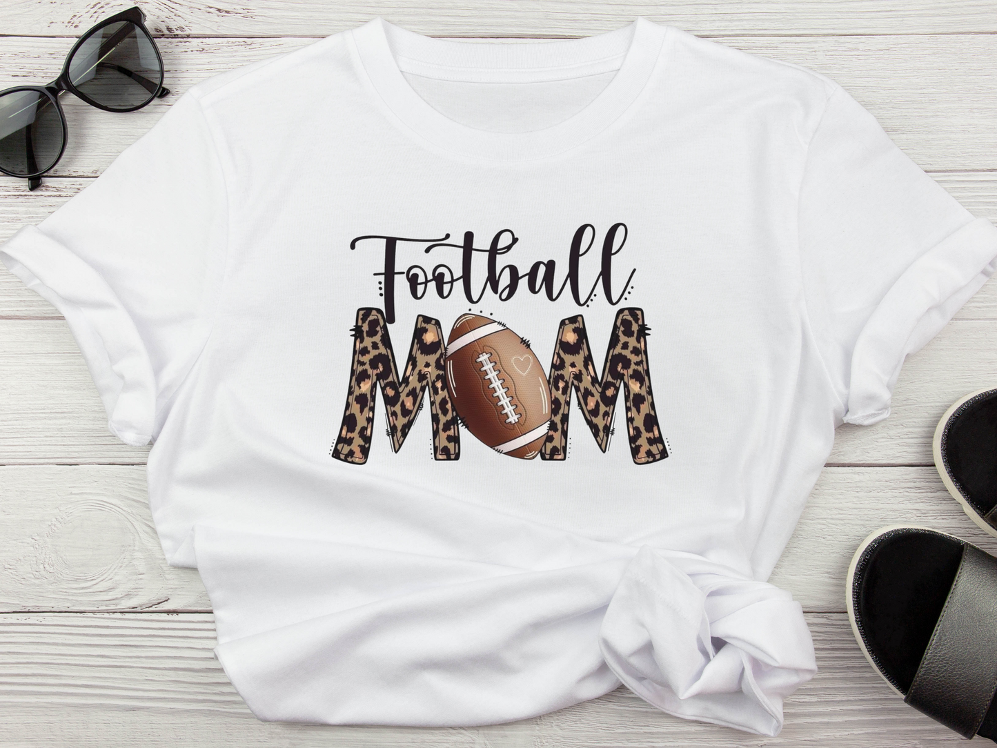 Football MOM football fan t-shirt with leopard