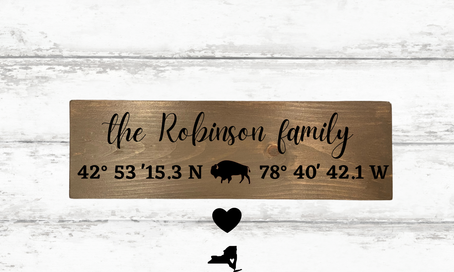 wood coordinates sign family name sign