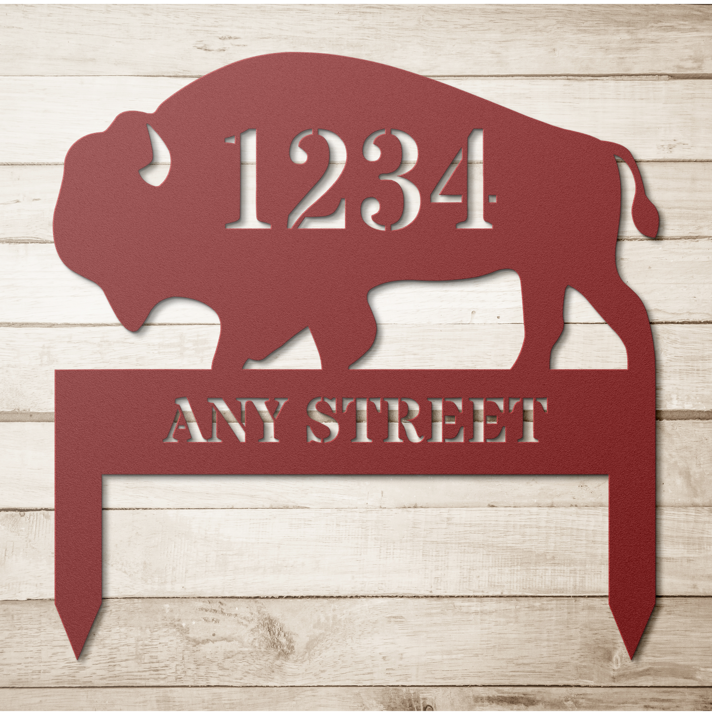 Personalized metal Buffalo address sign with stakes for lawn