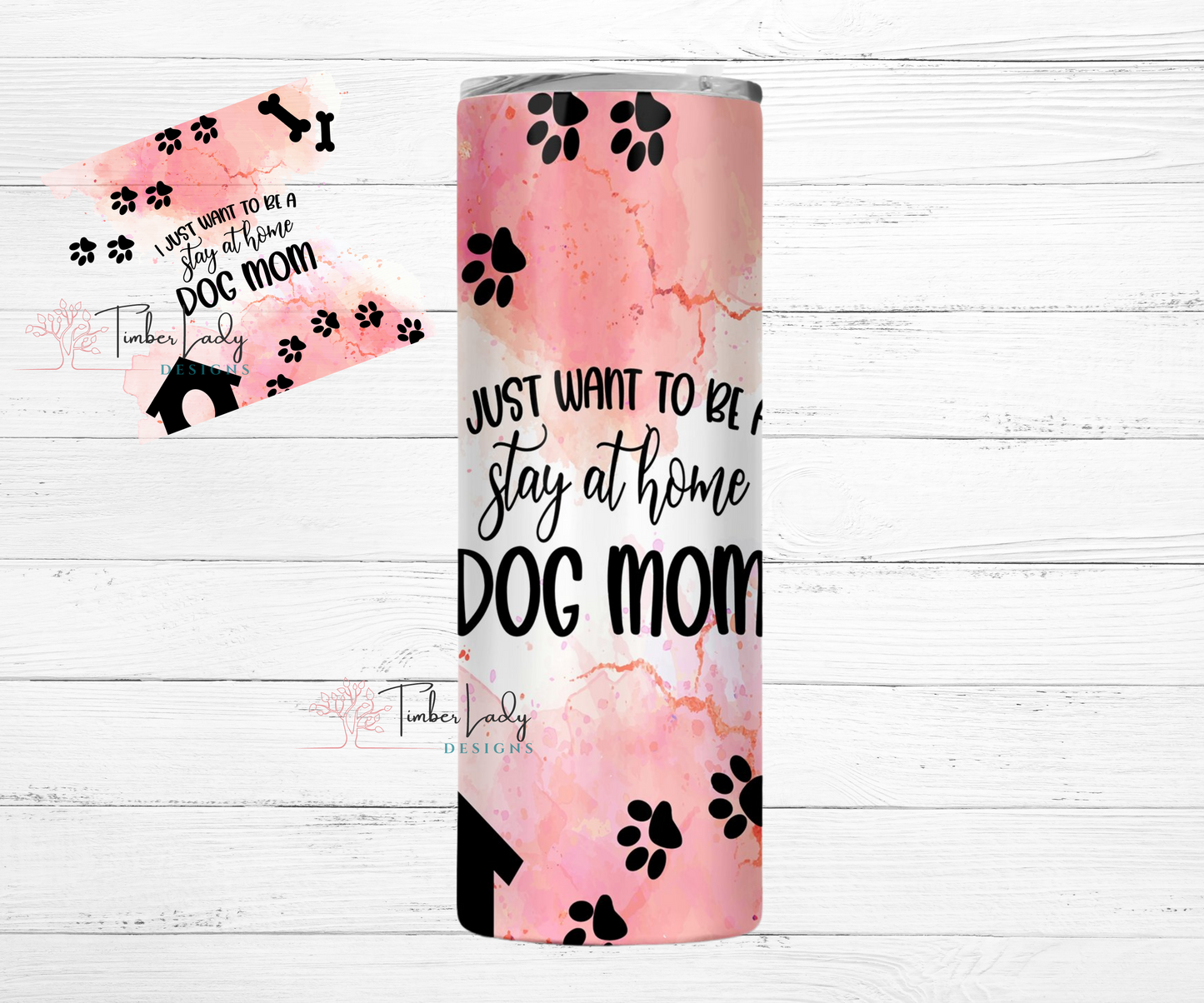 Stay at home dog mom skinny 20oz tumbler with metal straw